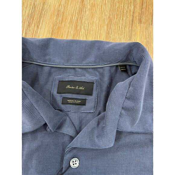 NWT Porter & Ash Mens Shirt Button Down Soft Modal Blend Blue Navy Large - Picture 2 of 9
